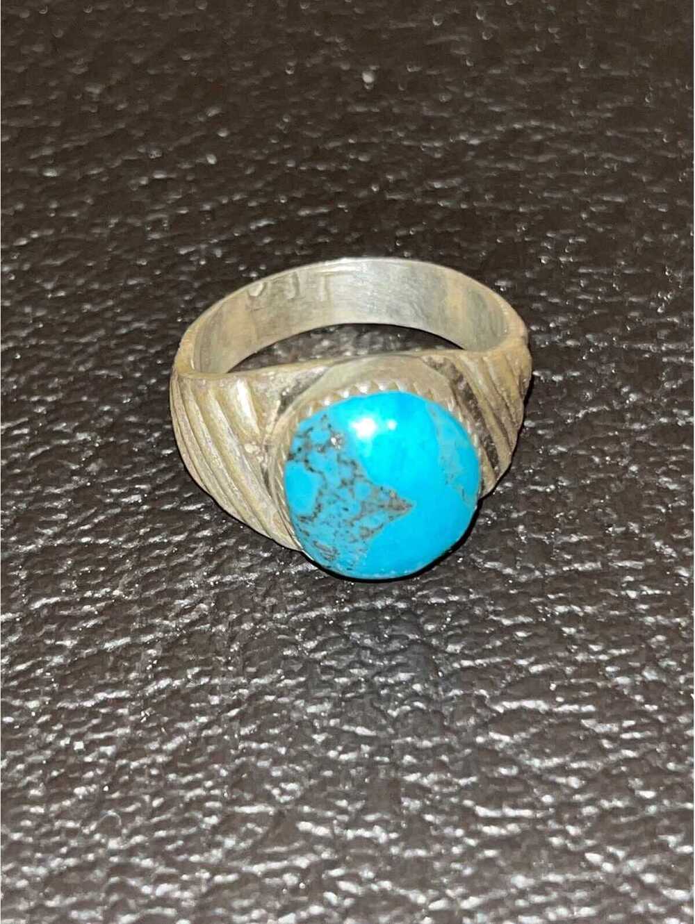 Navajo handmade turquoise sterling silver inlay ring size 11